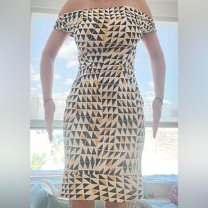 Diane Von Furstenberg Triangular Print Midi Dress in Black, White, and Yellow